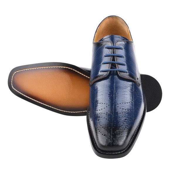 LIBERTYZENO Mens Perforated Toe EEL Print Genuine Leather Oxford Dress S… - Picture 2 of 7